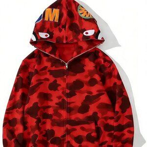 Red Bape Shark Zip Up Hoodie